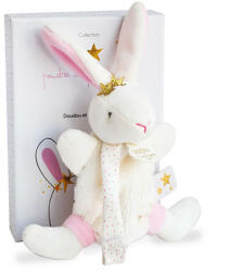 Doudou et Compagnie Paris Doudou Ajándék szett - Játék, cumilánccal fehér-rózsaszín nyuszi 15 cm (DC3510)