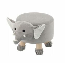 Chomik Taburet pentru copii, rotund, model elefant, textil, lemn, gri, max 50 kg, 28x25 cm, Chomik GartenVIP DiyLine (PHO8854)