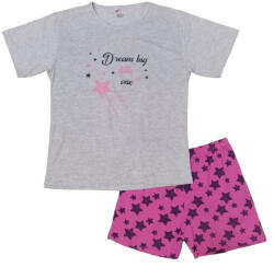 Fancy Pijama dama tricou si pantalon scurt, Gri cu Roz, Marime Mare