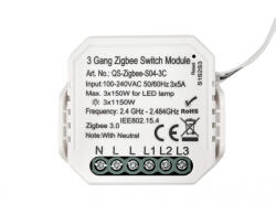 Smartzilla Tuya Zigbee kapcsoló mögé rejthető 3 csatornás kapcsoló okosító (N) (2046402-3N)