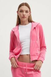 Juicy Couture velúr pulóver rózsaszín, sima, kapucnis, JCAP176 - rózsaszín S