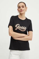 Guess pamut póló GLITTERY női, fekete, W4YI09 JA914 - fekete M