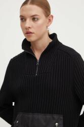 HUGO BOSS pamut pulóver könnyű, fekete, félgarbó nyakú, 50516618 - fekete M