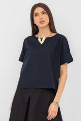 SHOPIKA Bluza din poplin satinat de bumbac cu nasturi pe spate, bleumarin Talie unica