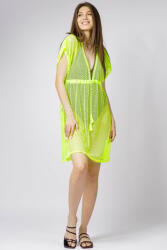 SHOPIKA Rochie verde fosforescent de plaja din plasa, cu snur si despicaturi laterale Talie unica