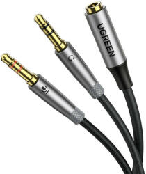 UGREEN AV193 AUX audio elosztó, fejhallgató + mikrofon 3.5mm-es mini jack kábel, 20cm (szürke)