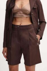 Weekend Max Mara pantaloni scurți din amestec de in culoarea maro, neted, high waist, 2415141013600 PPYH-SZD0RM_89X