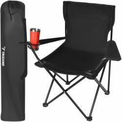 Scaun pliabil gradina, camping, pescuit, negru, cu suport pahar/sticla, husa, max 100 kg, 80x44x80 cm, Trizand (00023673-IS) - artool