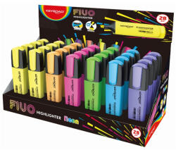 Keyroad Szövegkiemelő vágott hegyű, lapos test, 28 db/display, Keyroad Fluo neon színek (KR972171) - tintasziget