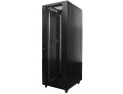 Techson 600 × 600 mély 22U magas, álló 19"-os rackszekrény, üveg ajtó, fekete (rack_tc_60x60x22u)