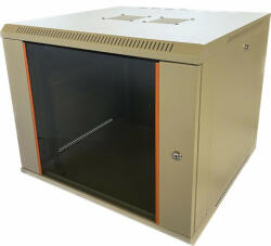 Techson 600 × 600 mély 9U magas, fali 19"-os rackszekrény, üveg ajtó, szürke (rack_tc_60x60x9u_feh)