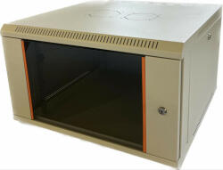 Techson 600 × 600 mély 6U magas, fali 19"-os rackszekrény, üveg ajtó, szürke (rack_tc_60x60x6u_feh)