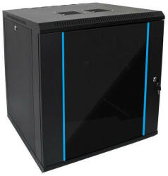 TechSon 600 x 450 mély 12U magas, fali 19"-os rackszekrény, üveg ajtó, fekete (rack_tc_60x45x12u)