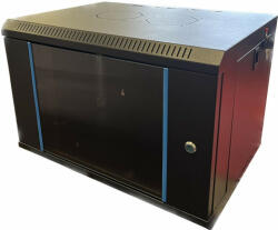 TechSon 540 x 400 mély 6U magas, fali 19"-os rackszekrény, üveg ajtó, fekete (rack_tc_54x40x6U)