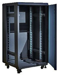 TechSon 600 x 600 mély 18U magas, álló 19"-os rackszekrény, üveg ajtó, fekete (rack_tc_60x60x18a)
