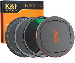 K& F Concept NANO-X series, MCUV + CPL szűrő, vízlepergető, karcálló, fém objektívsapka + tok (52mm) (KF-1659)