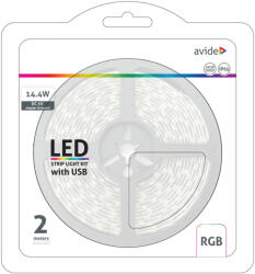 Avide 7, 2W RGB IP65 LED Szalag Bliszter 5V 2M Avide (AVI ABLSBL5V5050 30RGB65)