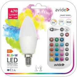 Avide 4, 9W RGB+W E14 LED fényforrás távirányítóval Avide (AVI ASC14RGBW 4 9W RC)