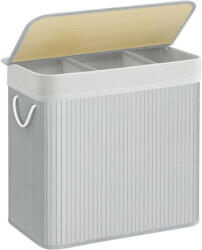 SONGMICS Bambusz kosár szennyestartó 3 rekeszes 3x50L, szürke (LCB091G01)