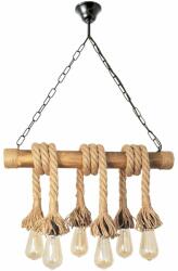 LemnLights Lustra rustica fabricata manual cu 6 pendule din lemn si sfoara KOS (WOOD-KOS-SP6)