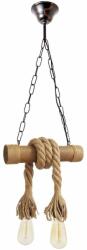 LemnLights Lustra rustica fabricata manual cu 2 pendule din lemn si sfoara KOS (WOOD-KOS-SP2)