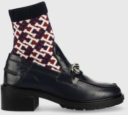 Tommy Hilfiger bőr csizma Tommy Monogram Bootie sötétkék, női, magassarkú - sötétkék Női 40