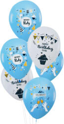 6 darabos latex lufi szett - Happy Birthday - Világoskék és fehér (638502)