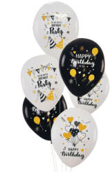  6 darabos latex lufi szett - Happy Birthday - Fekete és fehér (638571)