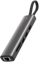 Somogyi Elektronic USBHUB7 dokkoló állomás, Gigabit RJ45, 4K HDMI HDR, egér, billentyűzet, TF/microSD, SD, 2 TB USB tároló, merevlemez, ~100 W PD, plug & play (USBHUB7) - elektrikstore