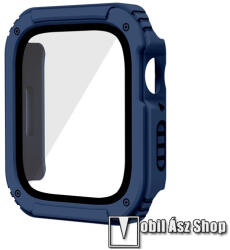 Okosóra műanyag védő tok / keret - SÖTÉTKÉK - erősített, 9H edzett üveg előlap védő is! - APPLE Watch Series 1/2/3 38mm