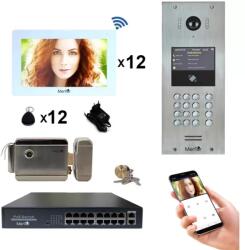 Mentor Kit Interfon Video 12 familii wireless WiFi IP65 1.3MP 4.3 inch Color 4in1 POE Tag Mentor SYKT037 (MMDSYKT037)