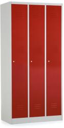 Rauman Fém szekrény - 3 szakasz, 90 x 50 x 180 cm, hengerzár, piros - ral 3000