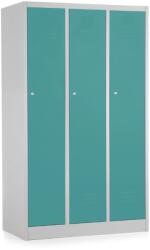 Rauman Fém szekrény - 3 szakasz, 90 x 50 x 150 cm, hengerzár, zöld - ral 6033