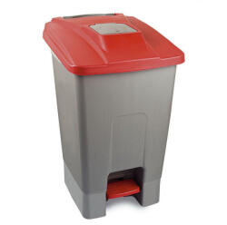 PLANET Szelektív hulladékgyűjtő konténer, műanyag, pedálos, fém színű, piros, 100L