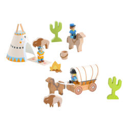 Jeujura fa építőkészlethez fa figurák Wild West 12 db (J8277)