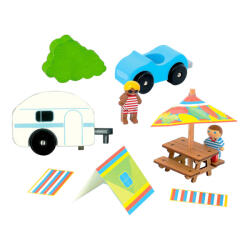 Jeujura fa építőkészlethez fa figurák Camping holiday 8 db (J8275)