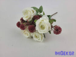  Rózsa 5 ágú selyem csokor 26 cm - Törtfehér
