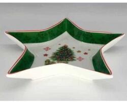 Karácsonyi csillag dekor tányér fehér-zöld színben