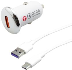 mobilNET Autós töltő 3A (18W) Quick Charge 3.0, TypeC 5A, 1m, fehér, Eco Pack (NAU-0027-USB-QC3.0)