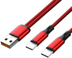 STURDO 2in1, 1, 2m USB to 2x Type-C (QC 5A+2A), piros - fonott töltőkábel (KAB-0267-USB-2XTYP)
