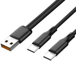 STURDO 2in1, 1, 2m USB to 2x Type-C (QC 5A+2A), fekete - fonott töltőkábel (KAB-0266-USB-2XTYP)