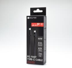 mobilNET 2x TypeC fekete Power Delivery 60W, 3A, 1M - textil kábel (KAB-0154-STU-TYPEC)