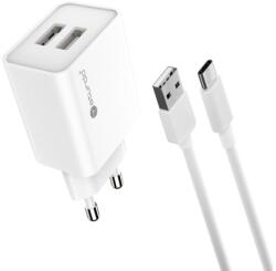 Sturdo Hálózati töltő 2, 1A 2xUSB +Type-C kábel, Fehér (NSI-0088-STU-TYPEC)