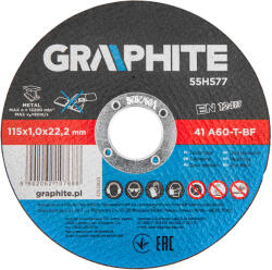GRAPHITE Vágókorong, fémhez, 115x1x22.2 mm, 41 A60-T-BF, 10db (55H577) - szerszamparadicsom