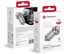Forcell AUTÓS TÖLTŐ 60W 2-portos Forcell (1x USB-C 60W PD + 1x USB-A 30W QC3.0) Fekete