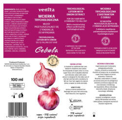 VENITA trichológiás hajgyógyászati hajkondicionáló hajszesz-elixír hagyma kivonattal zsírosodásra és hajhullásra 100 ml - bioszallito