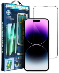 5D Full Glue edzett üveg iPhone 15 fekete + applikátor fólia
