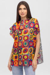 Shopika Summer Bluza de vara tip poncho din matase cu model inspirat dupa pictura lui Kandinski, cercuri mari Talie unica