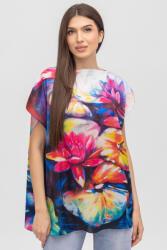 Shopika Summer Bluza de vara tip poncho din matase imprimata cu model inspirat dupa picturi celebre cu nuferi mari Talie unica