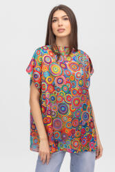 Shopika Summer Bluza de vara tip poncho din matase cu model inspirat dupa pictura lui Kandinski, cercuri mici Talie unica